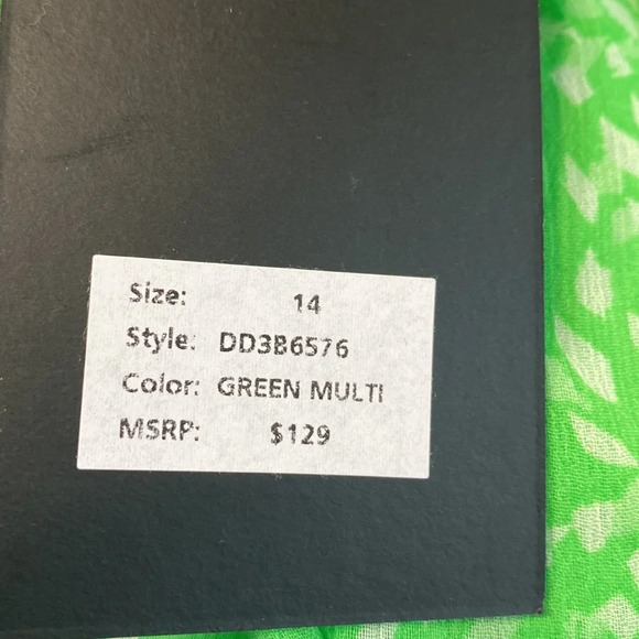 DKNY "NEW" Green Fairy Midi Feminine V-Neck Ethereal Chiffon Wrap Dress Size 14 - Picture 8 of 10